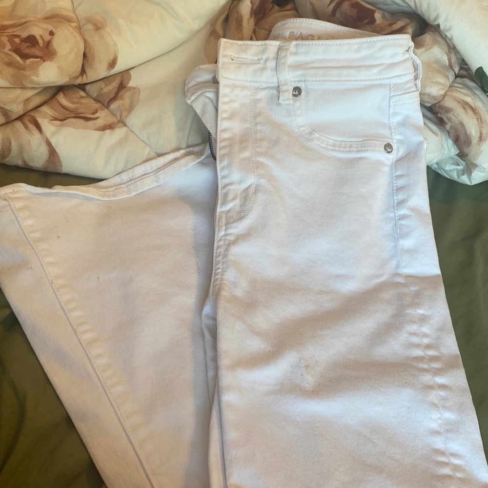 american eagle high rise flare white jeans
